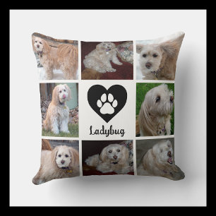 Personalised Dog Photo Collage with Custom Name Cushion