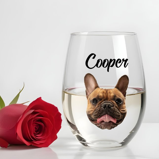Personalised Dog Photo Custom Dog Mum Dad Gift Stemless Wine Glass (Creator Uploaded)