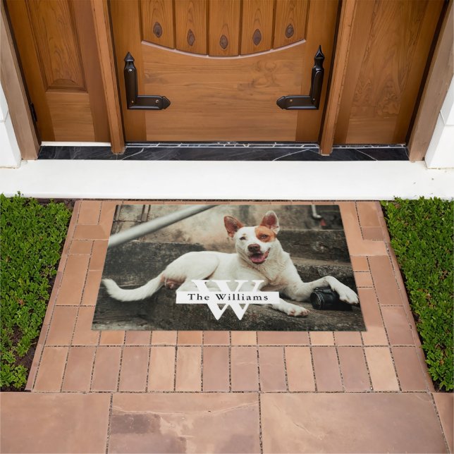 Personalised Dog Photo Family name Doormat (Outdoor)