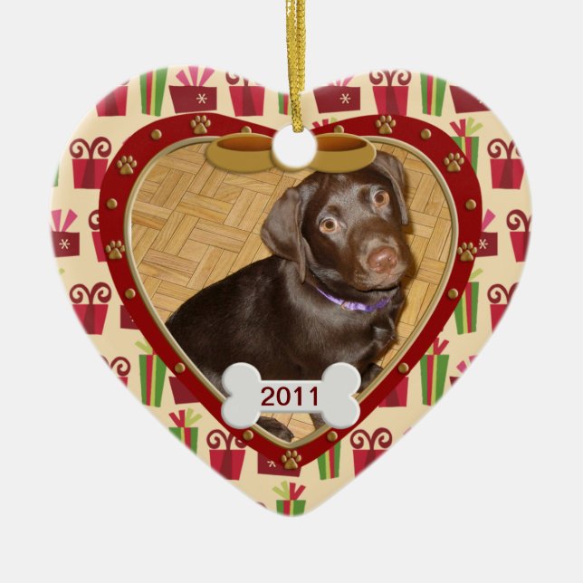 Personalised Dog Photo Frame Ceramic Tree Decoration (Front)