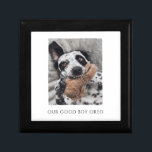 Personalised Dog Photo Keepsake Box<br><div class="desc">An endearing dog pet photo keepsake box featuring a dog with his favourite toy and the caption: "our good boy" with your dog's name. Customise for boy or girl dog.</div>