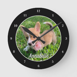 Personalised Dog Photo Monogram Modern Pet Owner Round Clock