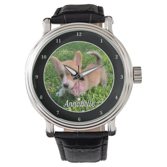 Personalised Dog Photo Monogram Modern Pet Owner Watch (Front)