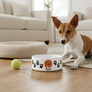 Personalised Dog Photo & Name Paw Print Bowl