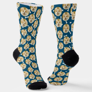 Personalised Dog Photo Pattern Dog Dad Navy Blue Socks