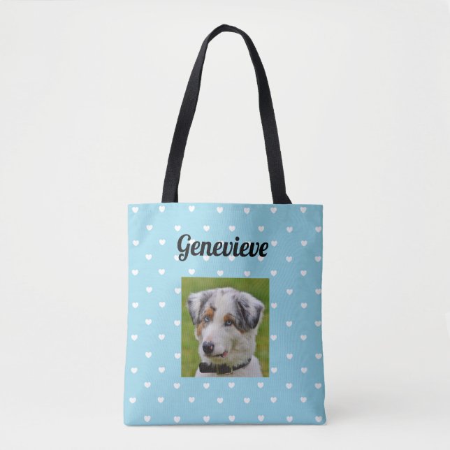 Personalised Dog Photo Paw Print BlueTote Bag (Front)