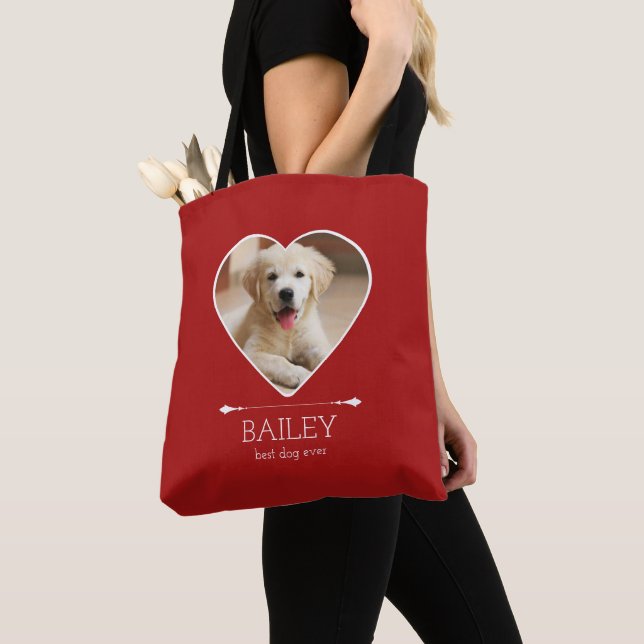 Personalised Dog Photo Red Tote Bag (Close Up)
