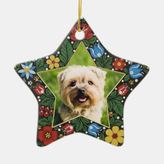 Personalised Dog Photo Star Folk Floral Christmas Ceramic Tree Decoration