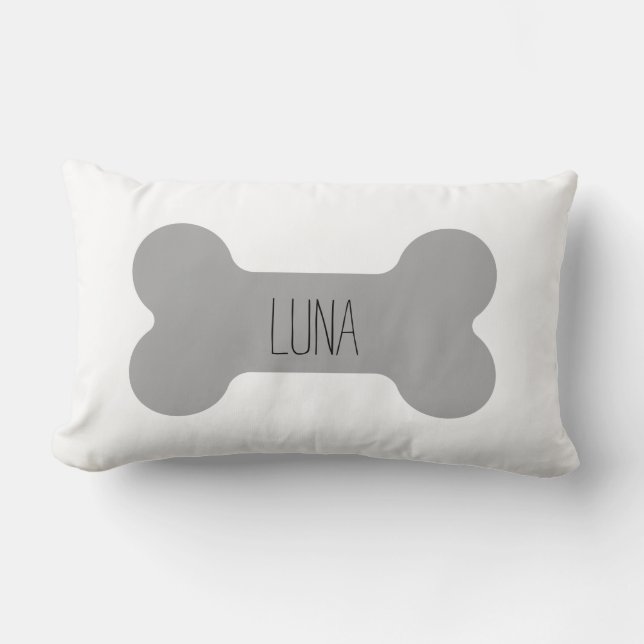 Personalised Dog Pillow, Dog Bone Pillow, White Lumbar Cushion (Front)