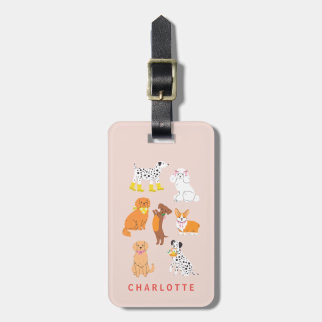 Personalised Dog Pink Cute Luggage Tag (Front Vertical)