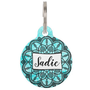 Personalised Dog Tags, Add name to Aqua Blue Black Pet Tag
