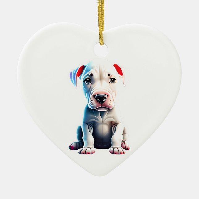 Personalised Dogo Argentino Puppy Ceramic Tree Decoration (Front)
