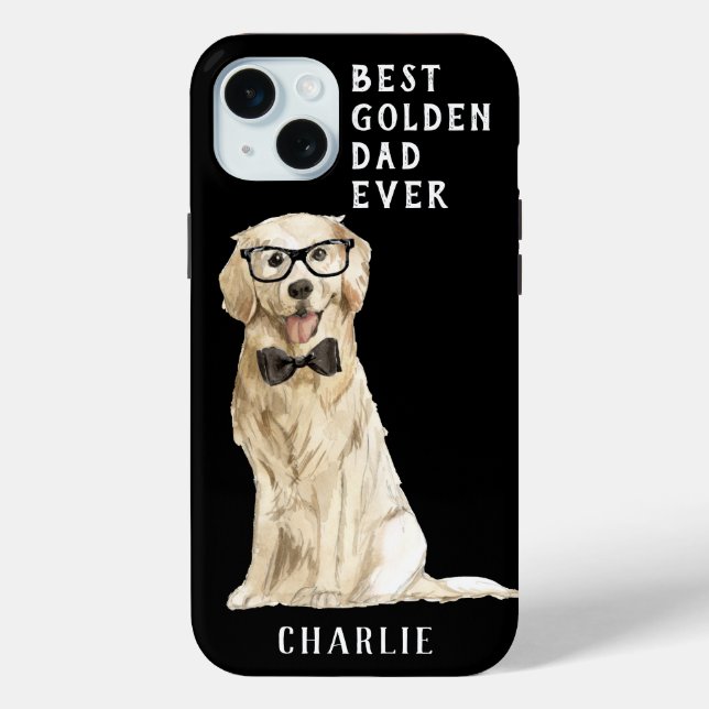 Personalised Dog's Name Best Golden Dad Ever Black Case-Mate iPhone Case (Back)