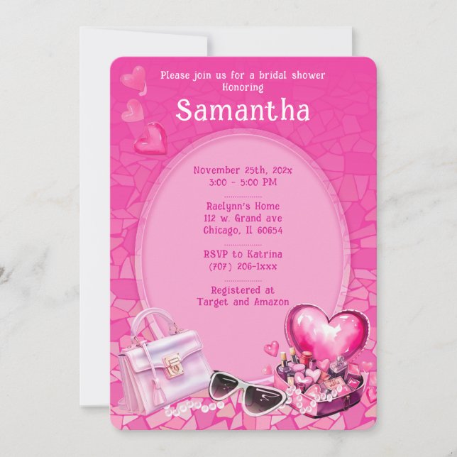 Personalised  Doll Pink Bridal Shower Template (Front)