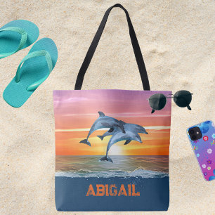 Personalised Dolphin Ocean Beach Gift for Her Tote Bag