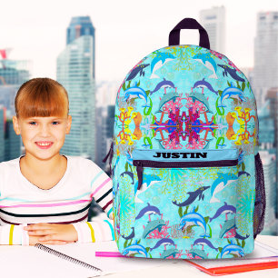 Personalised Dolphin Ocean Life Kids Backpack Name