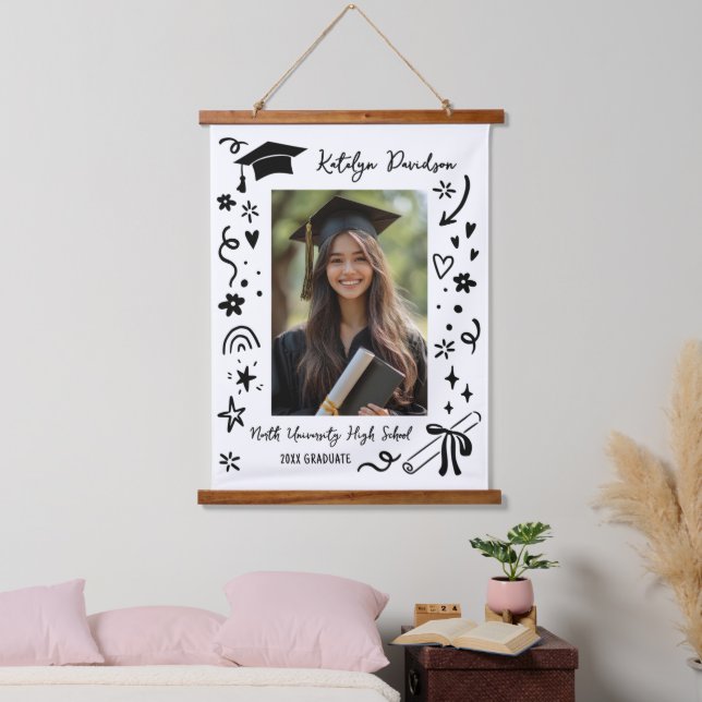 Personalised Doodle Graduation Keepsake Photo Hanging Tapestry (Bedroom)