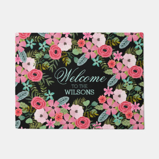 Personalised door mat Welcome Floral