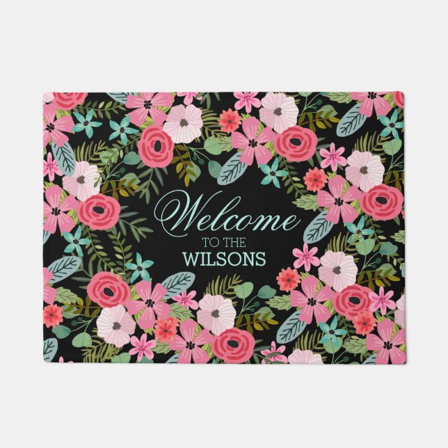 Personalised door mat Welcome Floral (Front)