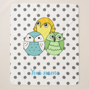 Personalised dots owl pattern kids white sherpa blanket