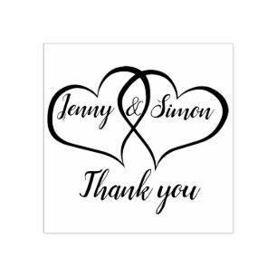 Personalised Double Heart Custom Wedding Thank You Rubber Stamp