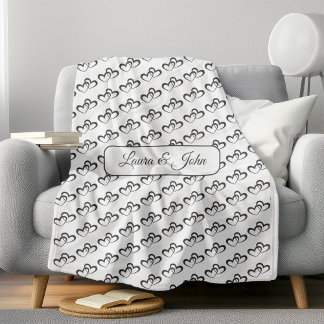 Personalised Double Heart Pattern Custom Name Fleece Blanket