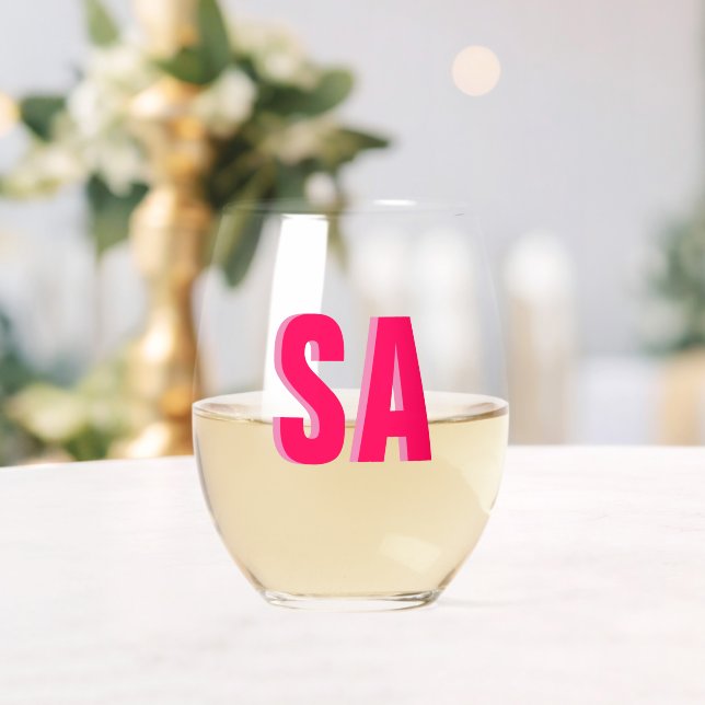 Personalised Double Shadow Monogram  Stemless Wine Glass (Insitu (Wedding))