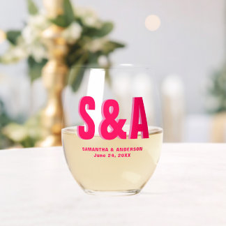 Personalised Double Shadow Monogram Wedding Favour Stemless Wine Glass