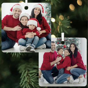 Personalised Double Sided Family 2 Photo Christmas Metal Tree Decoration