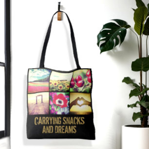 Personalised double sided photo grid custom text tote bag