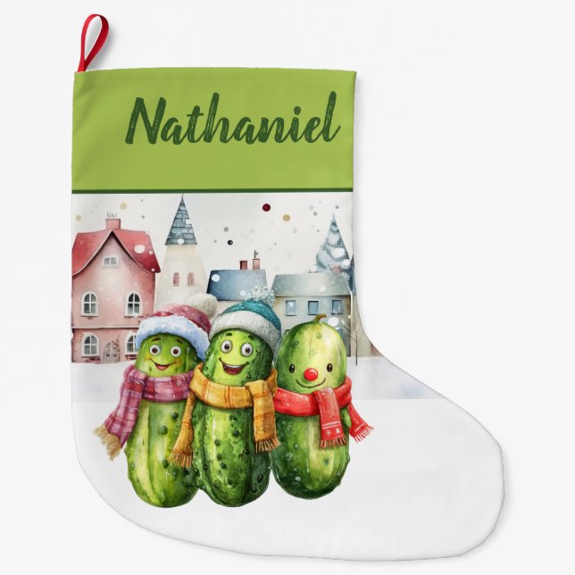 Personalised  Double Sided Pickle Large Christmas Stocking (Front)