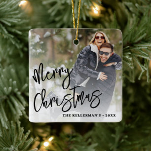 Personalised Double Sided Two Photo Christmas Ceramic Ornament