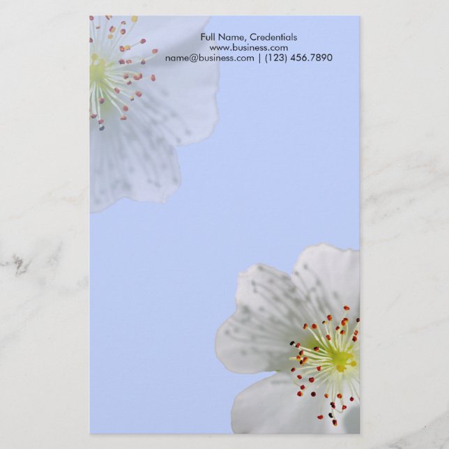 Personalised Double White Flower Bloom, Light Blue Stationery (Front)