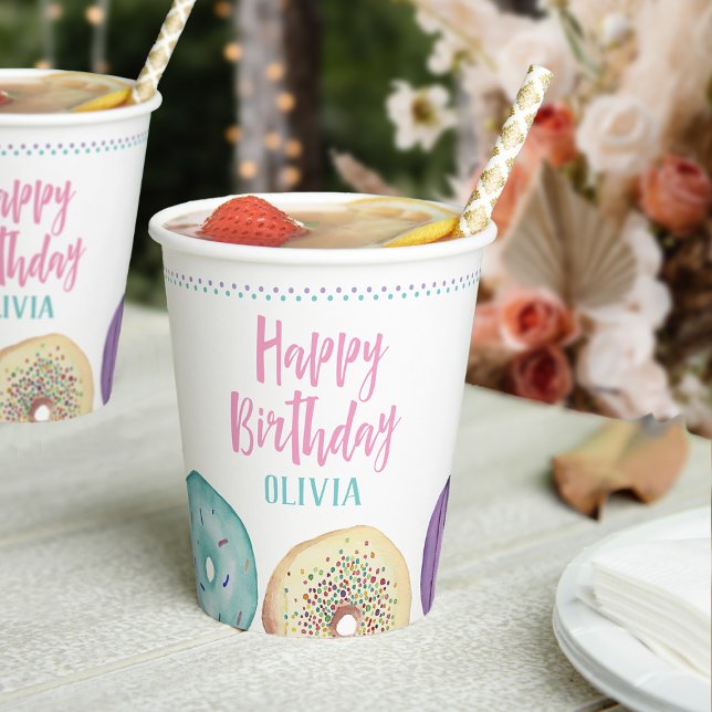 Personalised Doughnut Dessert Theme Birthday Party Paper Cups (Creator Uploaded)