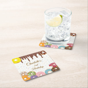 Personalised Doughnut Party  Square Paper Coaster