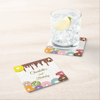 Personalised Doughnut Party Square Paper Coaster