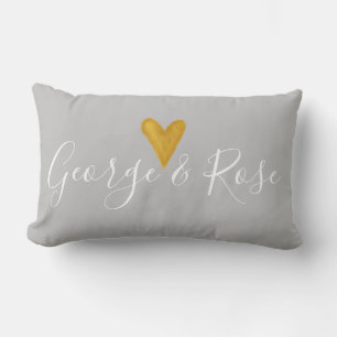 Personalised dove grey faux gold heart lumbar cushion