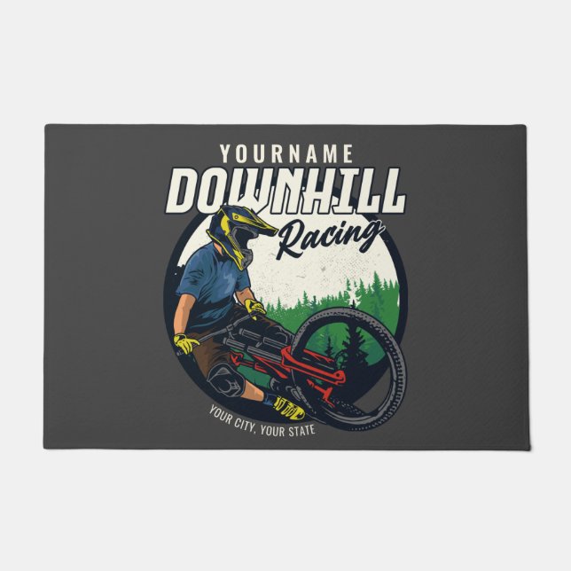 Personalised Downhill Racing Mountain Bike Trail  Doormat (Front)