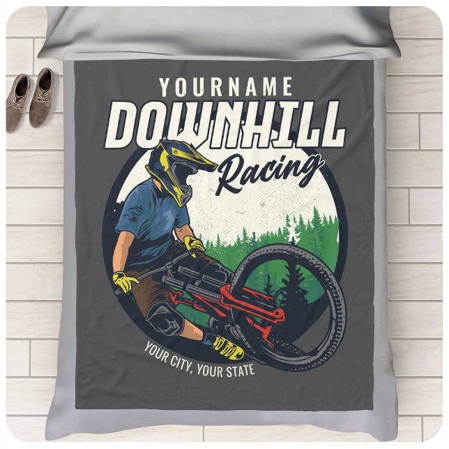 Personalised Downhill Racing Mountain Bike Trail   Fleece Blanket (Creator Uploaded)