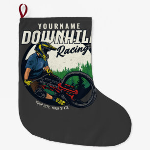 Personalised Downhill Racing Mountain Bike Trail  Large Christmas Stocking
