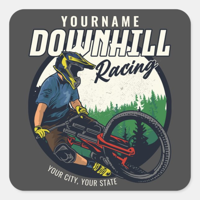 Personalised Downhill Racing Mountain Bike Trail   Square Sticker (Front)