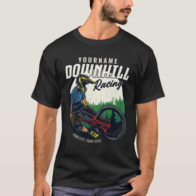 Personalised Downhill Racing Mountain Bike Trail   T-Shirt (Front)