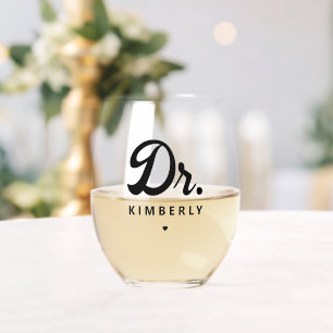 Personalised Dr Bold Typography Doctor Graduation Stemless Wine Glass