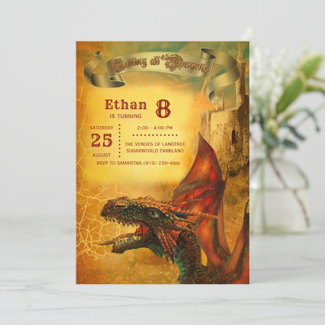 Personalised Dragon Birthday Party Invitation (Standing Front)