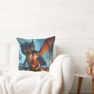 Personalised Dragon & Boy Adventure Throw Pillow