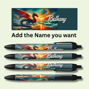 Personalised Dragon Name Black Ink Pen