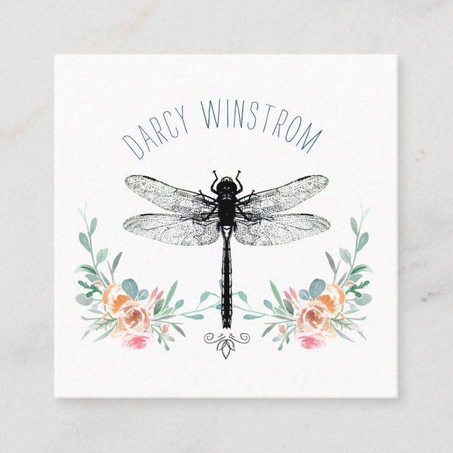 Personalised Dragonfly Floral Calling Card (Front)