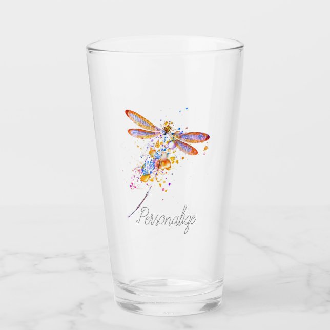 Personalised Dragonfly splatter Glass (Front)