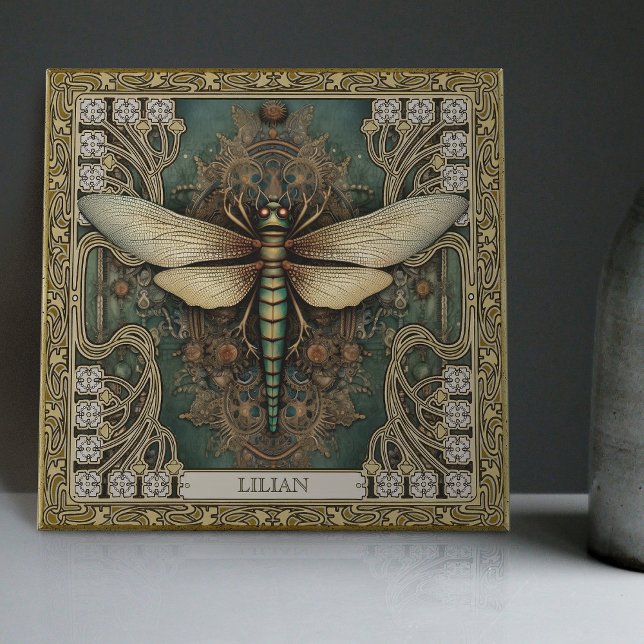 Personalised Dragonfly Tribal Jewel Earth Tones Tile (Creator Uploaded)