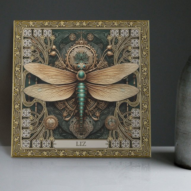 Personalised Dragonfly Tribal Jewel Earth Tones Tile (Creator Uploaded)
